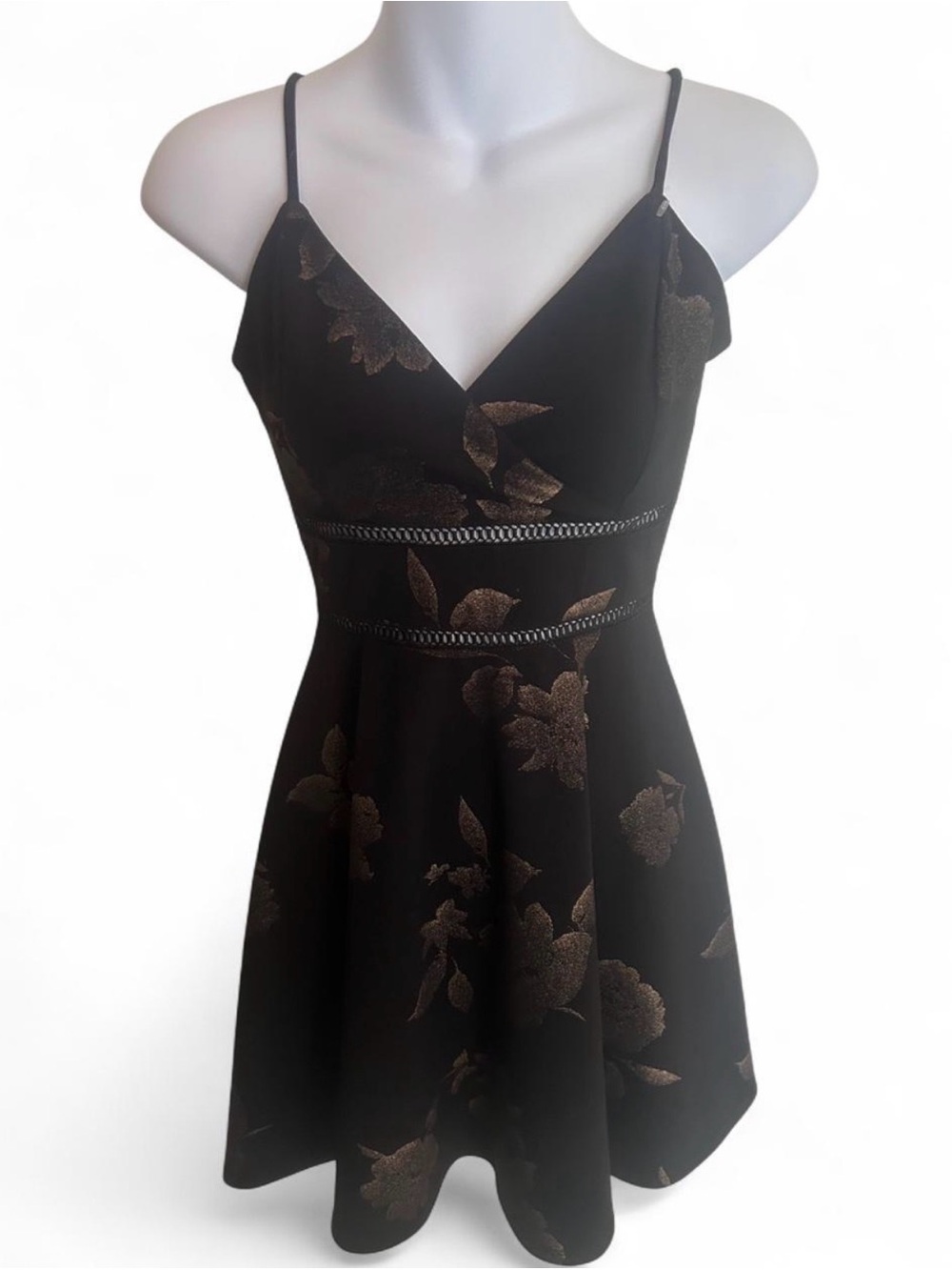 miami Black Mini Dress with Bronze Floral Accents